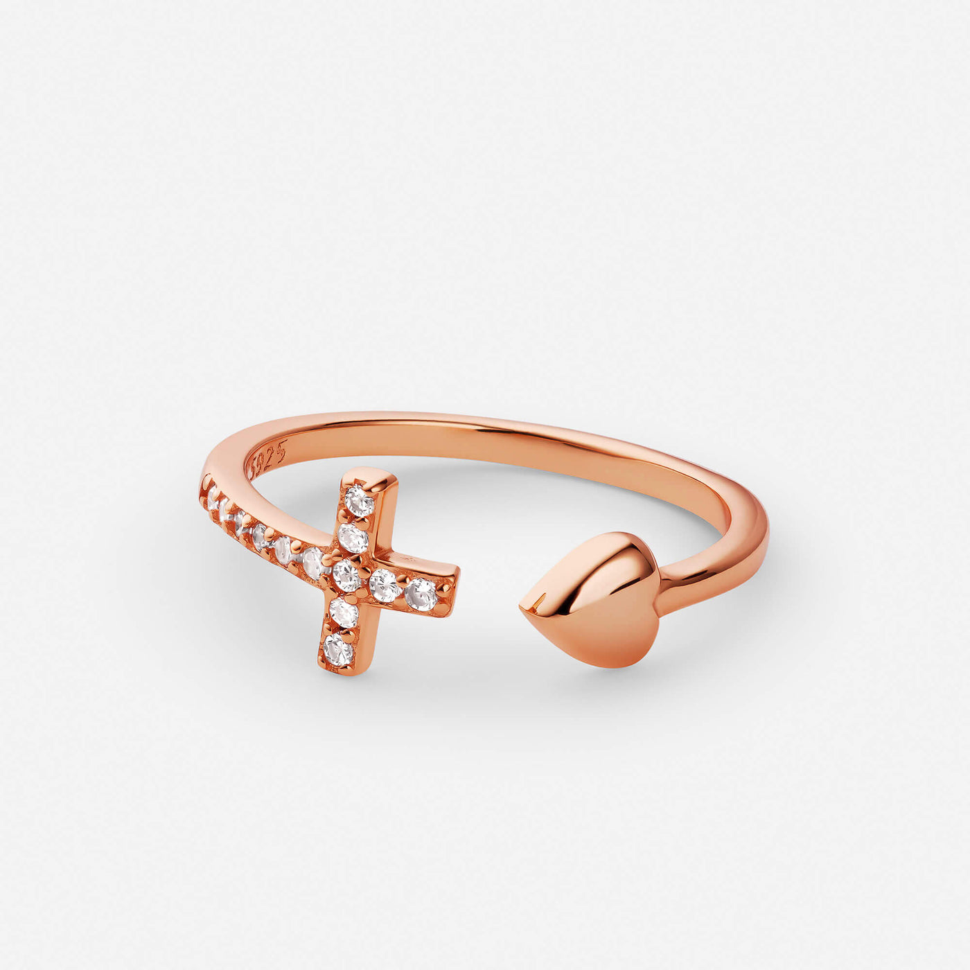 Rose Gold Heart Cross Ring